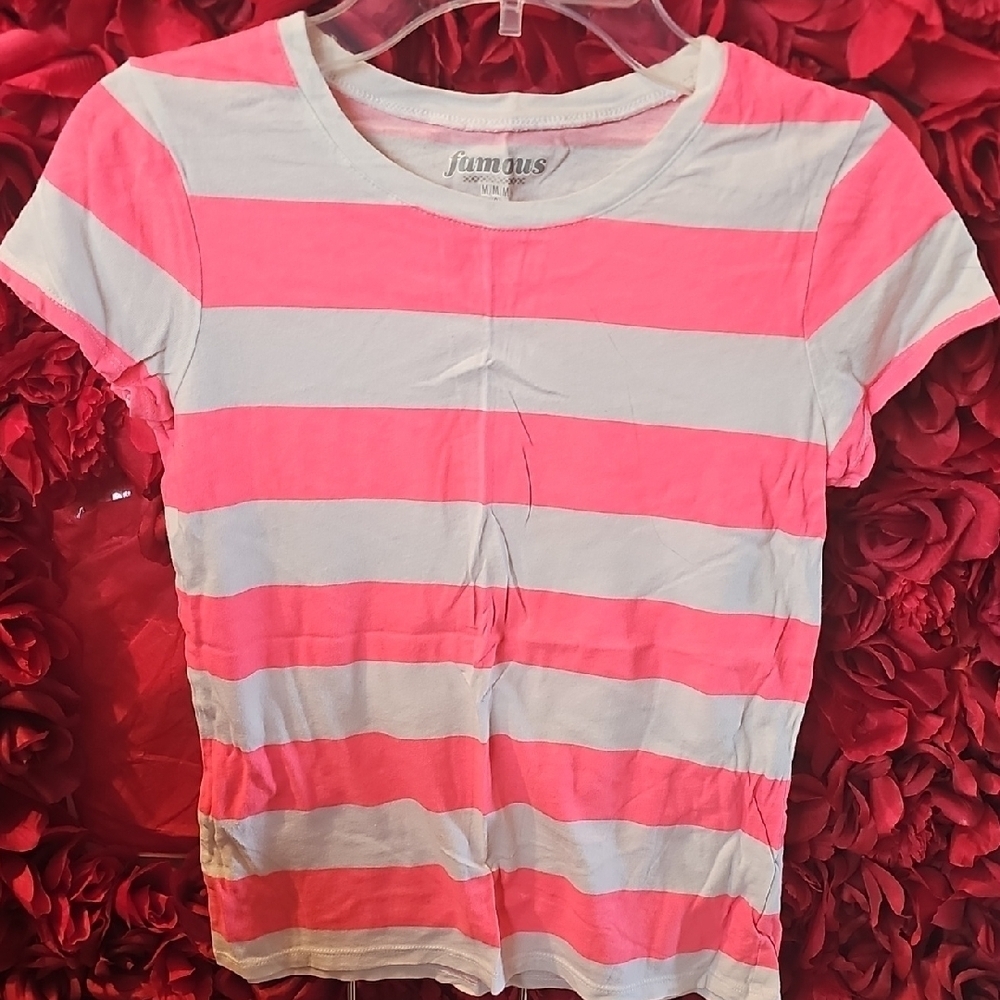 Kids Pink and White Striped T-Shirt